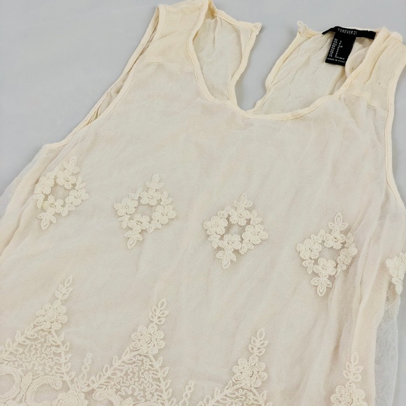 White Floral Embroidery Sleeveless Lace Top Small - Picture 2 of 5